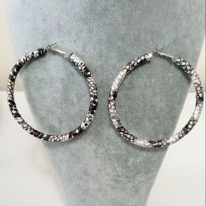 Elegant Snake Print Black and White Hoop Earrings